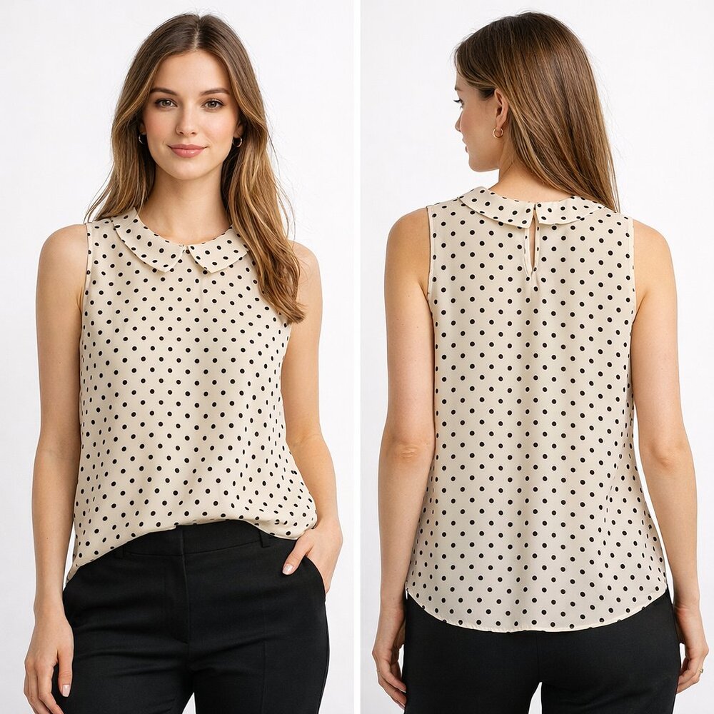 Polka Dot Sleeveless Blouse - Cream and Black